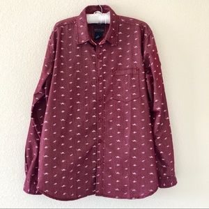 Retro Stitch Dinosaur Long Sleeve Button Up Red